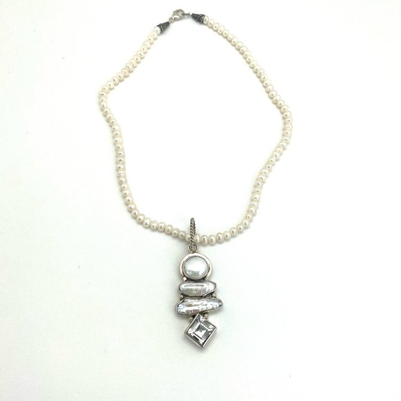 Echo of the Dreamer Pearl and White Topaz Necklace - Picture 2 of 3